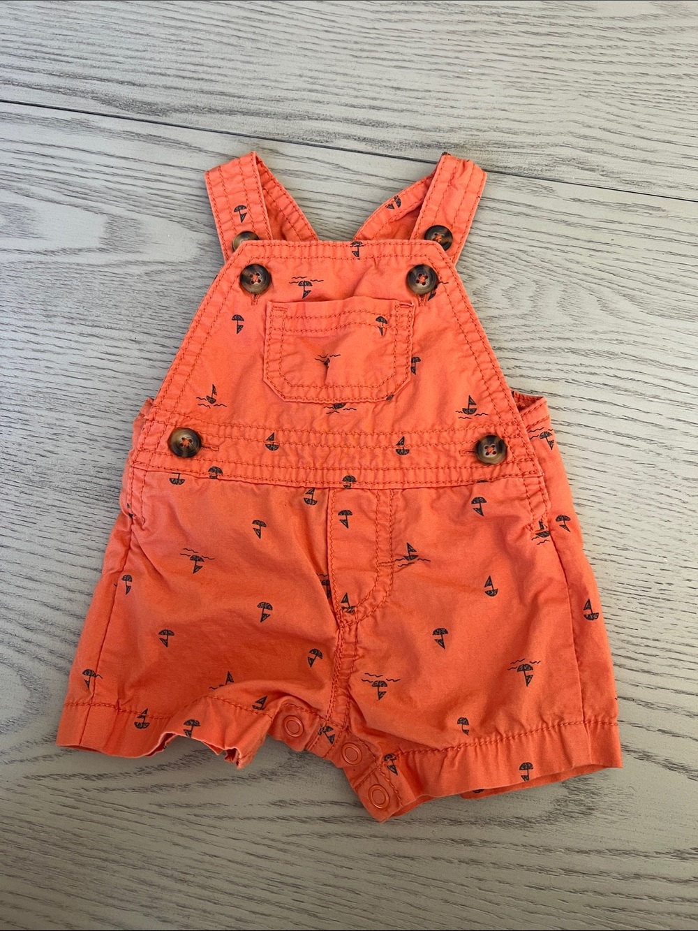 Orange Baby Sailboat Print Short Overalls